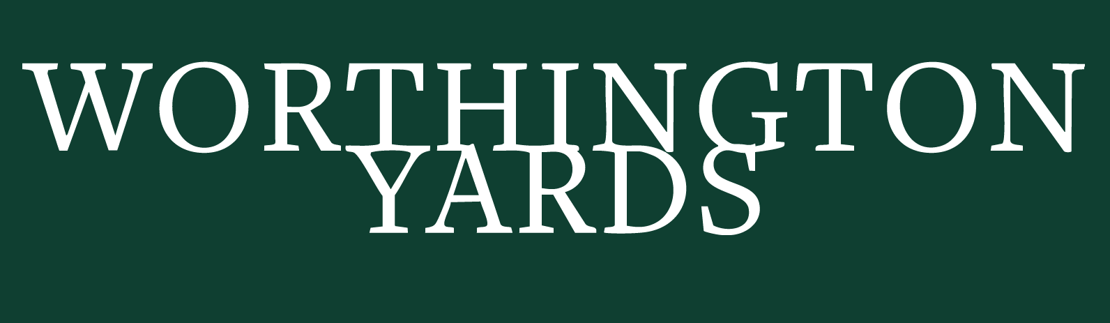 The image displays the text "WORTHINGTON YARDS" in white letters on a green background.